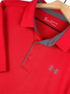 Under Armour Shirt Mens‎ 2XL Red Loose Fit Short Sleeve HeatGear Polo